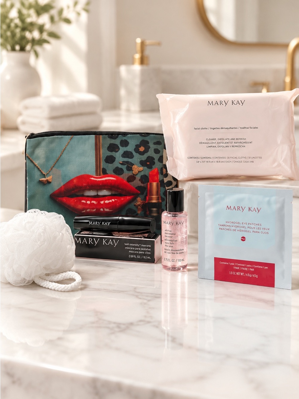 Mary Kay care items with Red Accent cosmetic bag!